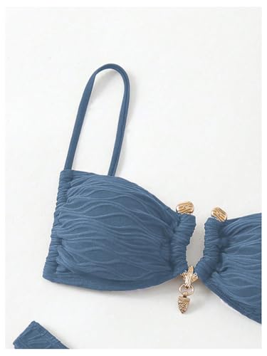 SweatyRocks Women's 2 Piece Bikini Set Tie Backless High Cut Swimsuit Textured Bathing Suit4