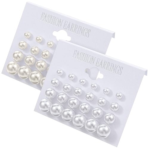 24 Pairs Pearl Studs Earrings for Women, Faux Simulated Pearl Earrings 4 Mixed Sizes Round Ball Pearls Stud Earring Set3
