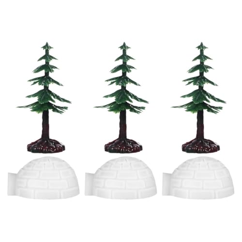 LOGOFUN 6PCS Miniature Winter Models Mini Ice House with Christmas Trees Realistic Snowy Building for Holiday Scenery Display Decoration