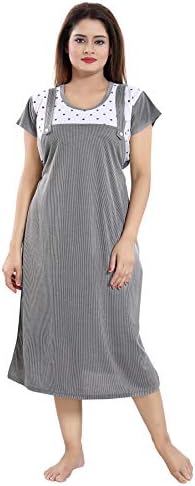 Fabme Women's Polyester Blend Dungaree Knee Length Nighty Pre and Post Pregnancy