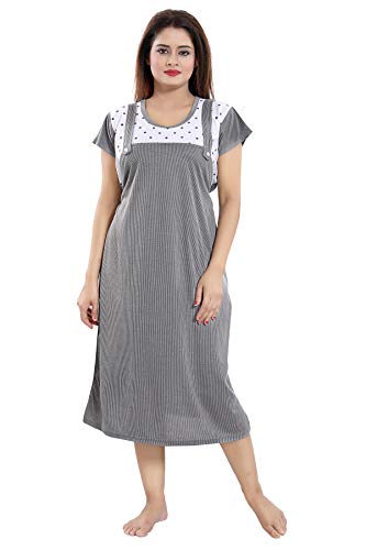 Fabme Women's Polyester Blend Dungaree Knee Length Nighty Pre and Post Pregnancy