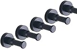 Bettli Single Hook Hat Coat Robe Door Wall Hook Hanger Space Aluminum (Pack of 5) (Black)
