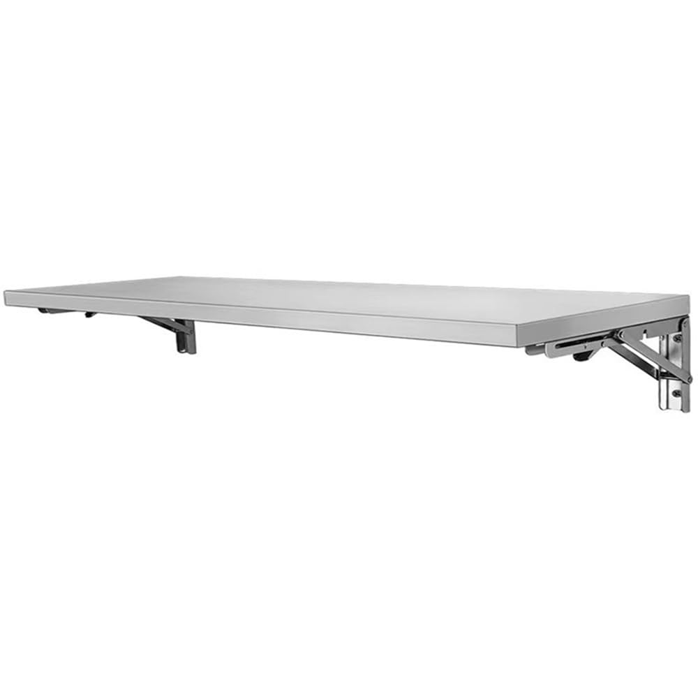 LWJSOCP Stainless Steel Wall-Mounted Folding Desk with Brackets - Space-Saving Multifunctional Workbench & Dining Table for Small Spaces (120x20cm)