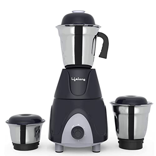 Lifelong LLMG759 Titanium Mixer Grinder 750-Watt with 3 Jars 1.5 Liquidizing Jar, 0.8L Wet Grinding Jar & 0.35L Chutney Jar (1 Year Warranty, Grey)