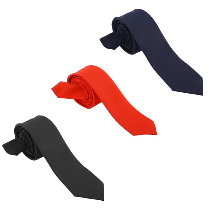 Image of Solid Color Slim Microfiber Tie-Matte Finish Tie for Men, Boys, Gents-Formal & Casual Wear-Combo Pack