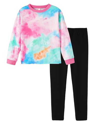 Image of PATPAT Girls Clothes Size 11-12 Years, Girls Fall Outfits, Turquoise Sweatshirts + Black Legggings 2 Piece Outfits Kids Clothing Sets Sweat Suit Tracksuit Set