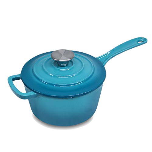 ChefVentions 2QT Saucepan Heavy Duty Cast Iron Blue & Creme Enameled Cookware Prep, Braise, Bake and Roast - Gas, Electric, Induction and Outdoor Grill Compatible