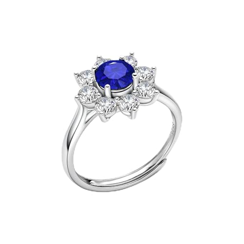 Aura Pearl 3.7Ct Lab-Grown Blue Sapphire Rings For Women, Adjustable Rings Set With Cubic Zirconia, Sapphire Engagement Rings Anniversary Birthday Gift For Her