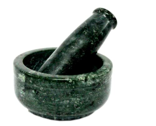 SAMEER SALESSAMEER SALES Marble Mortar & Pestle Sets/Kharal/Khalbatta/Imam Dasta/Ohkli Musal/Idi Kallu/Khal Musal/Spice Grinder/okhli Masher/Spice Masher for Home. (Green) 4-inches (GK4)