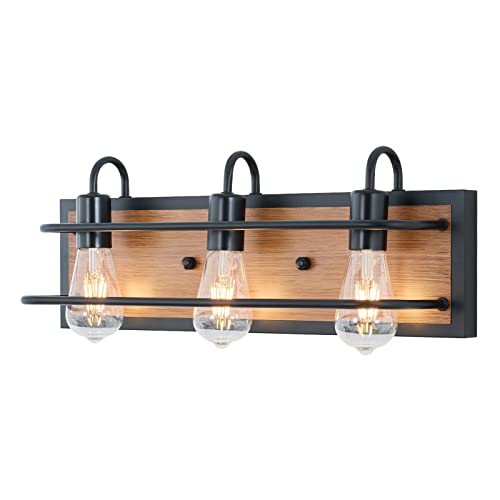 Farmhouse 3-Light Bathroom Light Fixtures, Industrial Black Vanity Lights for