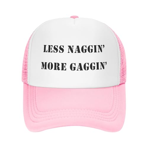 Image of Less Naggin More Gaggin Trucker Hat Funny Baseball Caps Adjustable Fishing Hats for Men Women Black