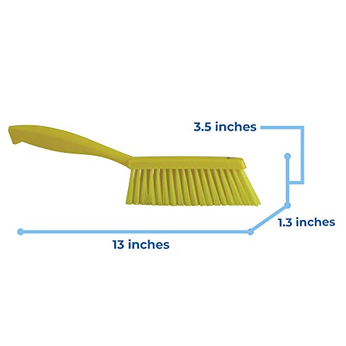 Image of Vikan 45876 Bench Cleaning Brush, Polypropylene /Polyester Soft Bristle Dustpan Brush & Sweeper With Handle, 14-Inch, Yellow