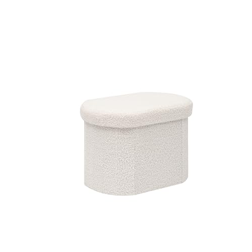 B FSOBEIIALEO Storage Ottoman for Dorm Room, Boucle Folding Storage Ottoman Foot Rest, 16.14 Inches Small Collapsible Ottoman Cube for Living Room White