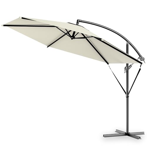 Kingsleeve® Parasol de jardin extérieur en alu Parasol déporté inclinable Ø300cm crème avec manivelle Protection UV 80+