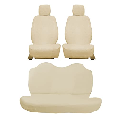 Image of AUTOXYGEN Car Towel Seat Cover Accessories Front & Rear 100% Pure Cotton Fabric, Sweat Control Complete Set for Swift (Front Detachable Headrest, Beige)
