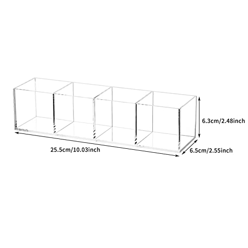 Image of Acrylic Drawer Organizer 4-Section Clear Plastic Makeup Organizer Storage Container Acrylic Cube for Vanity Makeup Brush, Beauty Accessories-10x2.5x2.3 Inch
