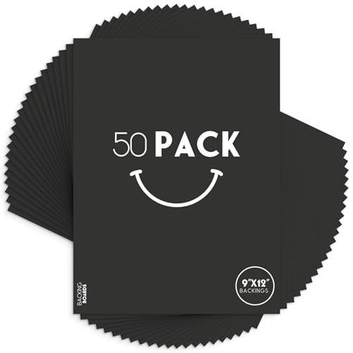 Golden State Art 50 Pack 9x12 Uncut Photo Mat Matboards, Black
