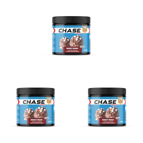 Image of Chase Protein Peanut Butter Rocky Road | 12g Protein | Dark Chocolate with Almonds & Marshmallows | Added Whey | 400g Jar (Pack of 3)