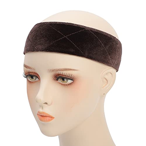 Aksice 2 Pack Wig Grip, Elastic Velvet Wig Grip Band, Wig Bands for Keeping Wigs in Place, Wig Grip Headbands for Women, with 1 Headband & 2 Pcs Wig Cap (Brown)