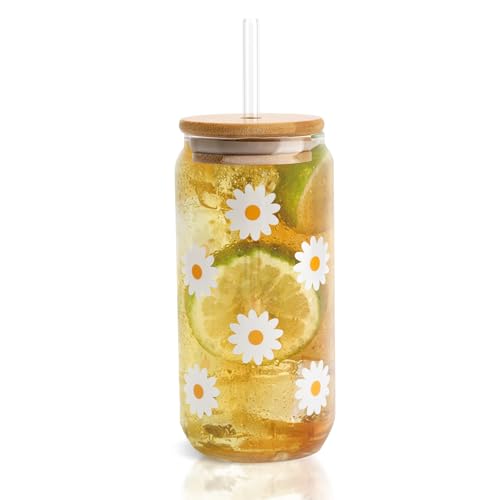 APOMOONS 480 ml Trinkglas mit Strohhalm und Deckel, Aesthetic Gläser Glas mit Strohhalm Deckel Trinkglas Tumbler Matcha Gläser Matcha Latte Glas für Smoothies und Getränke