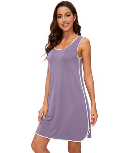 Chemise de nuit col en U en viscose de bambou violette haut de gamme