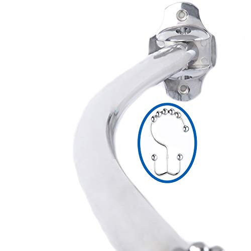 TENOVEL 2-Piece Bathroom Shower Sets: Stainless Steel 50â€-72â€ Adjustable Curved Shower Rod with Double Glide Shower Curtain Hooks/Rings-Polished Chrome.