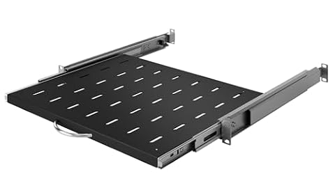Stalflex | Półka Wysuwana Standard Rack 19 cali 1U 350mm, Metal, Czarny | Półka Wysuwana 19 Cali Płaska Perforowana, Wysuwana 200mm do Montażu w Szafach Serwerowych Sieciowych w Systemie Rack
