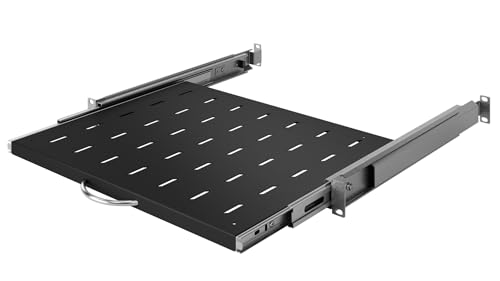 Stalflex | Półka Wysuwana Standard Rack 19 cali 1U 350mm, Metal, Czarny | Półka Wysuwana 19 Cali Płaska Perforowana, Wysuwana 200mm do Montażu w Szafach Serwerowych Sieciowych w Systemie Rack