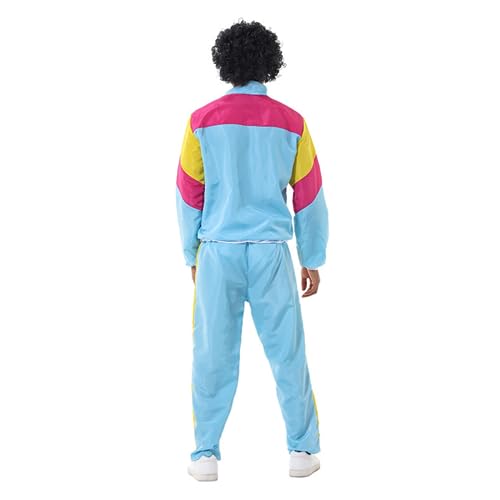 Mens 80s Tracksuit Retro Sportswear Adult Disco Tracksuits Hip Hop Sports Suit Colorblock Jacket Outfits Carnival Set2