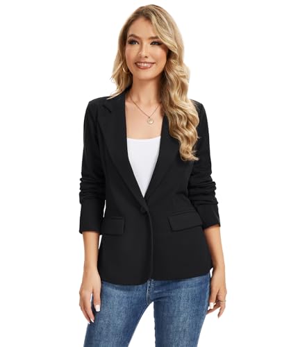 Sweater Blazers for Women Dressy Casual Notch Lapel Button Front Blazer Suit Jacket with Pockets4