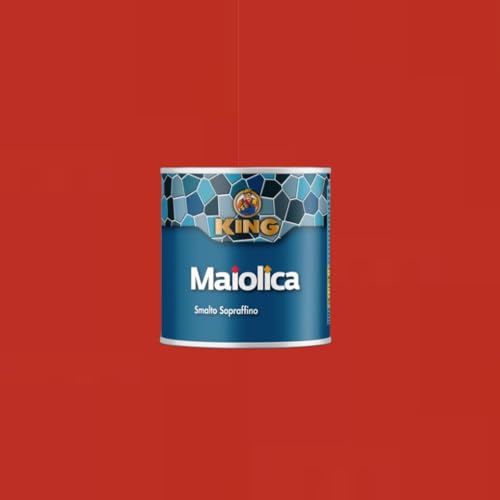 King Smalto Sopraffino a Solvente MAIOLICA,per ambienti marini e montani,per esterni ed interni,per ferro, legno, leghe leggere, lamiere zincate e muri,750ml (405 ROSSO VIVO, 375ml)