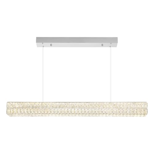 IDEQUY Dimmable Led Crystal Ring Chandelier for Dining Room, Modern Rectangle Crystal Pendant Lighting Kitchen Island,47.2in Linear Chandelier Hanging Light Over Table by IDEQUY - Used condition - Image 9