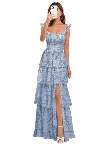 Floral Chiffon Bridesmaid Dresses for Women Long Tiered Ruffles Formal Evening Dresses with Slit4
