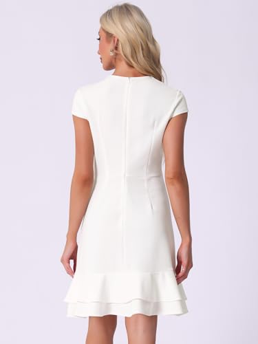 Image of Allegra K Women's Cap Sleeves Round Neck Tiered Ruffled Hem Above Knee Dress