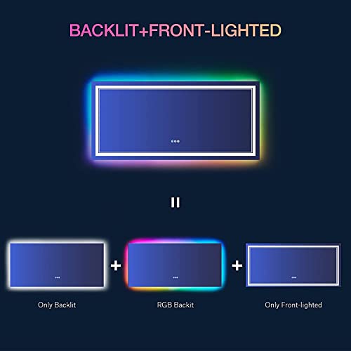 77x36 Inch RGB LED Bathroom Mirror with Lights, Color Changing RGB Backlit LED Mirror for Bathroom,Lighted Vanity Mirrors for Bathroom Wall, Dimmable, Anti-Fog (RGB Backlit+Front-Lit)