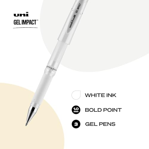 Image of uniball Signo Gel Impact Pens, Bold Point (1.0mm), White Metallic Ink, 3 Pack