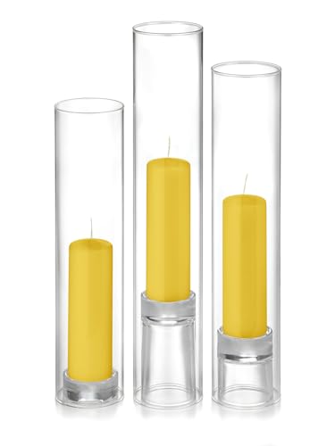 Yummi Set of 12 - Slim Pillars, Chimneys & Glass Holders - Bright Yellow