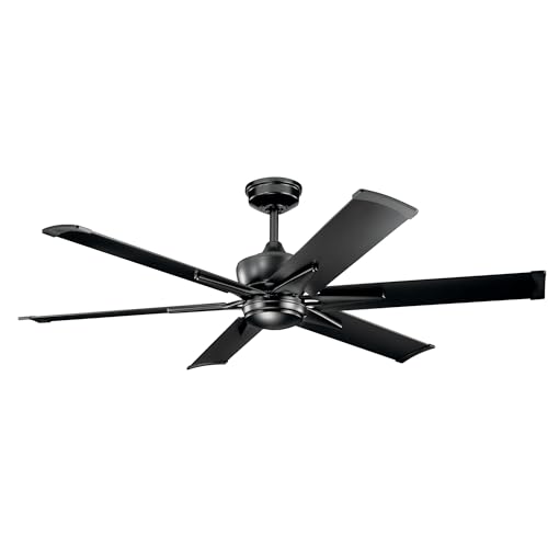 KICHLER 300300SBK Protruding Mount, 6 Satin Black Blades Ceiling fan with 31 watts light, Satin Black - Image 2
