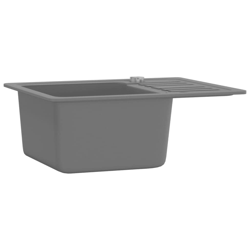Fregadero individual de granito gris de 80% cuarzo y resina, 575 x 460 x 280 mm, reversible, para cocina y lavadero con cesta colador, resistente al calor hasta 280 °C