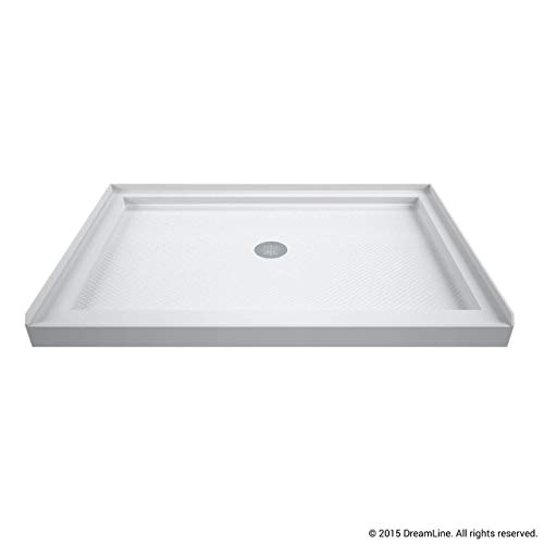 DreamLine 36 in. D x 48 in. W x 76 3/4 in. H Center Drain Acrylic Shower Base and QWALL-5 Backwall Kit In White, DL-6193C-01