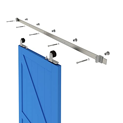 JUBEST Brushed Nickel Sliding Barn Door Hardware Kit Single Door Flat Track Kit Top Mounted Roller 6.6FT - Thumbnail 6