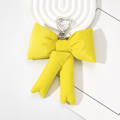 Image of Pink Bow Keychain Bag Charms Y2K Bowknot Plaid Keychains Coquette Aesthetic Purse Handbag Backpacks Charms (Yellow)