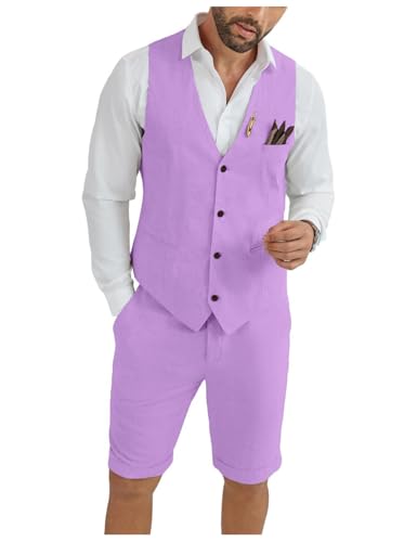 Ensemble 2 pièces en lin pour homme gilet et short d'été