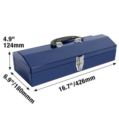 TCE ATB102U Torin 16" Hip Roof Style Portable Steel Tool Box with Metal Latch Closure, Blue