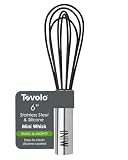 Tovolo Mini Whisk Stainless Steel 6 Inch Tiny Whipper Silicone Whisker for Cooking Blending Mixing Stirring Whisking Egg Beating, Easy to Clean Dishwasher Safe Small Kitchen Mini Metal Whisk, Black