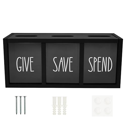 Wooden Give Save Spend Money Saving Box, Visualized Save Spend Bank, Wooden Piggy Bank for Kids, Countertop Kid Piggy Bank Cultivate Money Saving for Kids Home