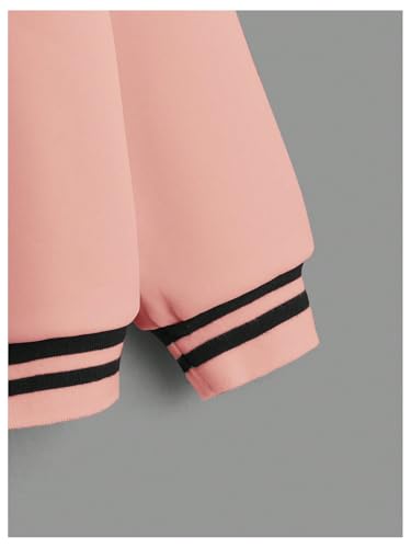 OYOANGLE Girl's Letter Patched Stripe V Neck Pullover Shirt Top Colorblock Drop Shoulder Long Sleeve Sweatshirts4