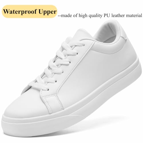 Fashion Sneakers for Men and Women, White PU Leather Sneakers Non-Slip Breathable Lace Up Casual Walking Shoes3