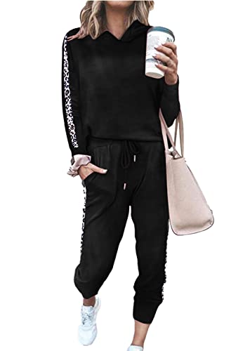 Hotouch Vlour Sweatsuits Set Casual Long Sleeve Plush Warm Up Set Pocket Tracksuits Fashion Jogging Suits Leopard Stripe S #TOP19