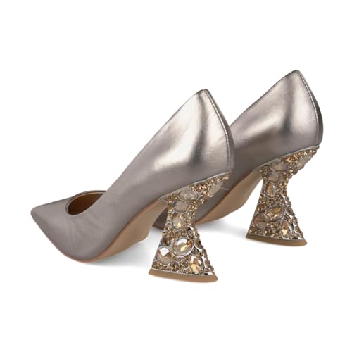 XYD Women Closed Pointed Toe Pumps Bejeweled Rhinestone Flared High Heels Slip On Evening Prom Sparkle Shoes4